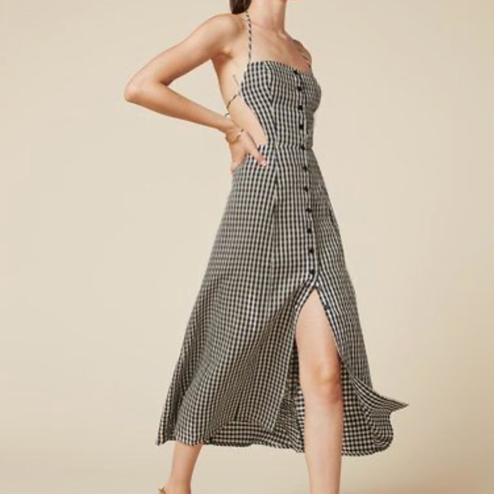 Reformation Black and White Checkered Backless Dress